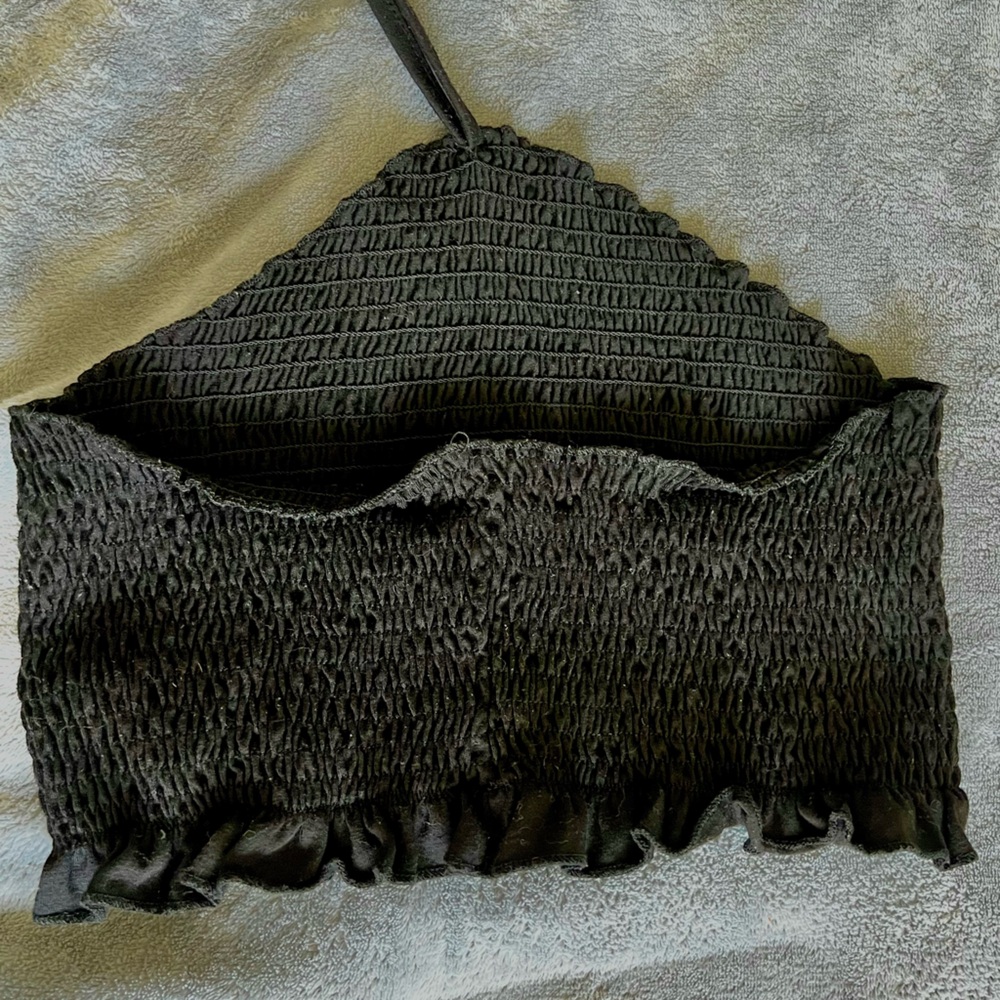 Black Ruffled Tube Top with Tie